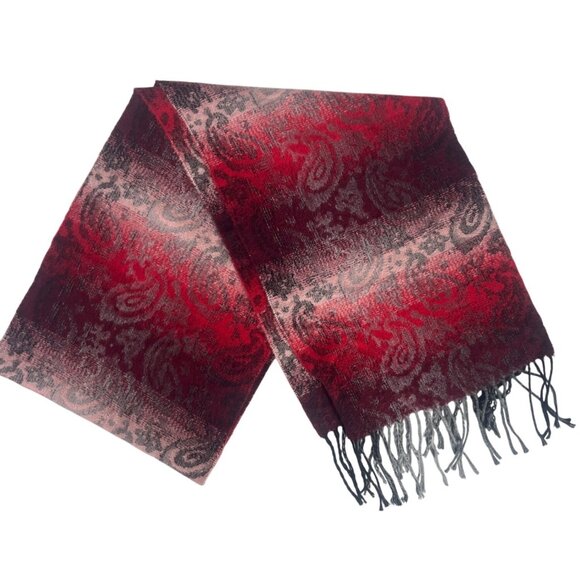 Cejon Scarf Womens Red Gray Gradient Fringe Italy Warm Winter - Picture 2 of 4